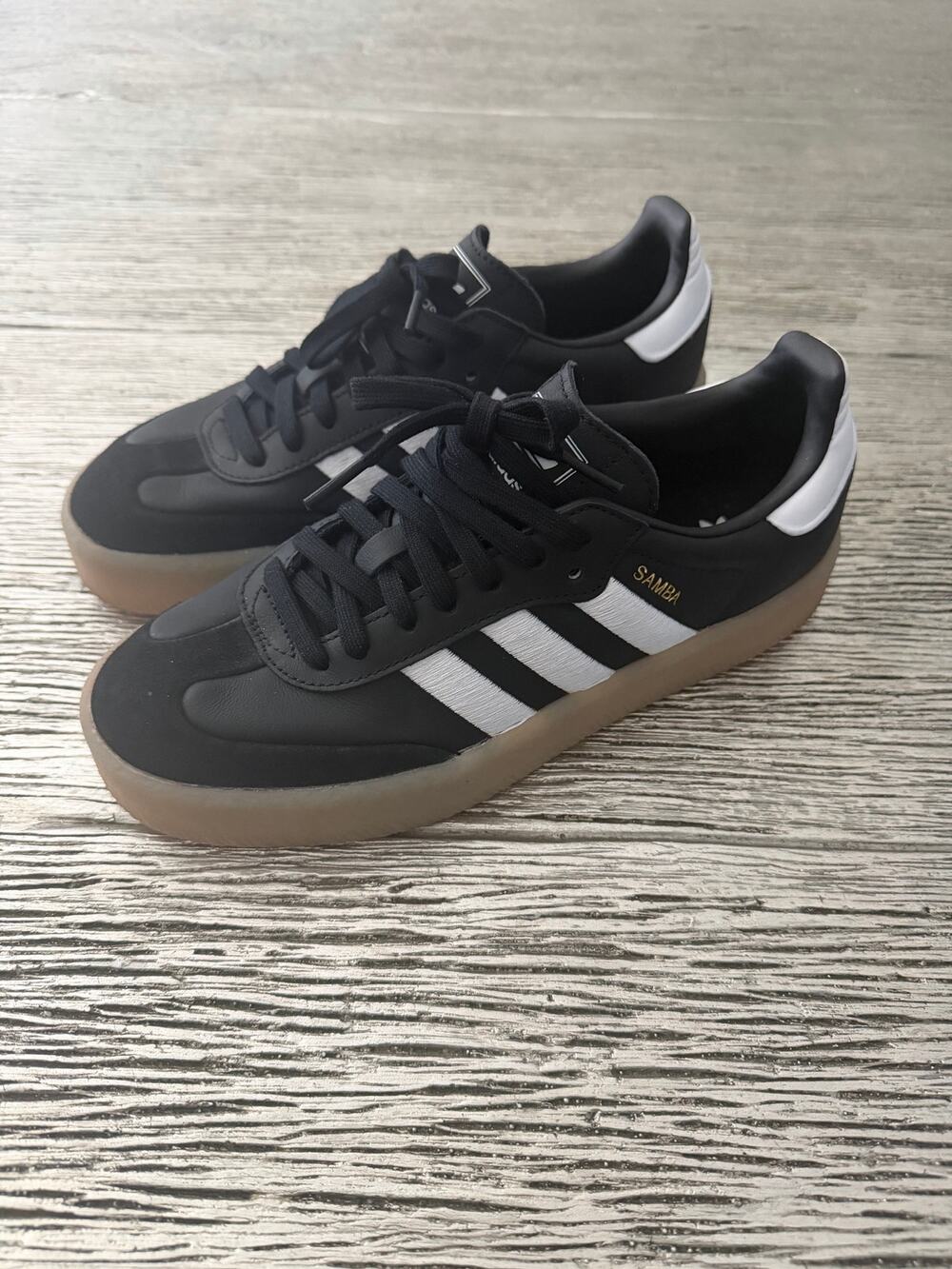 Adidas women’s size 8 Black Samba-Style Sneakers with White Stripes